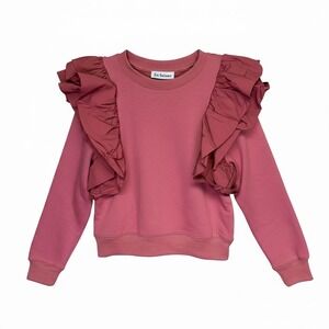 En Saison Mauve Ruffle Shoulder Sweatshirt XS Dusty Rose Anthropology Style Top